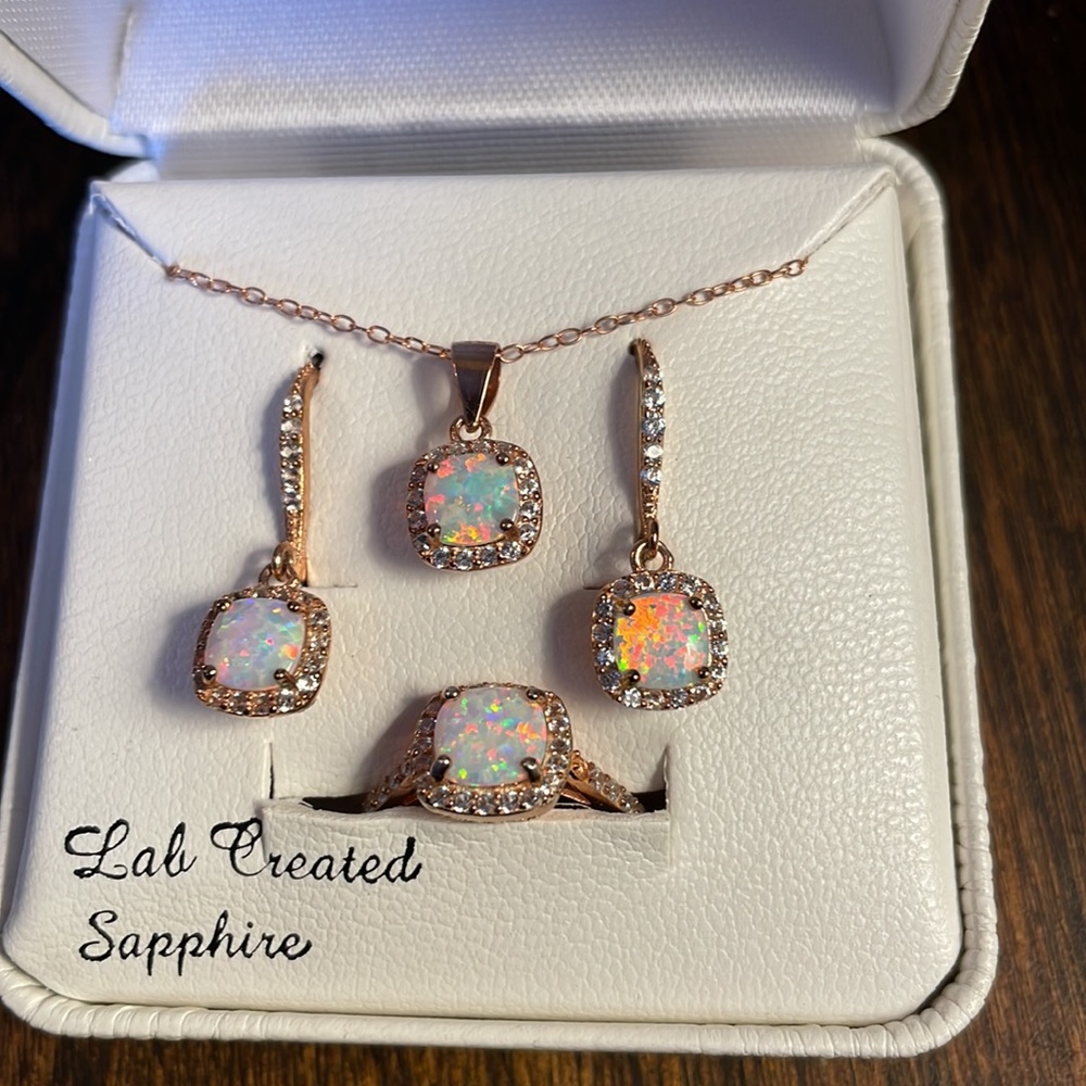 Lab Created Opal and White Sapphire 3PCs Set